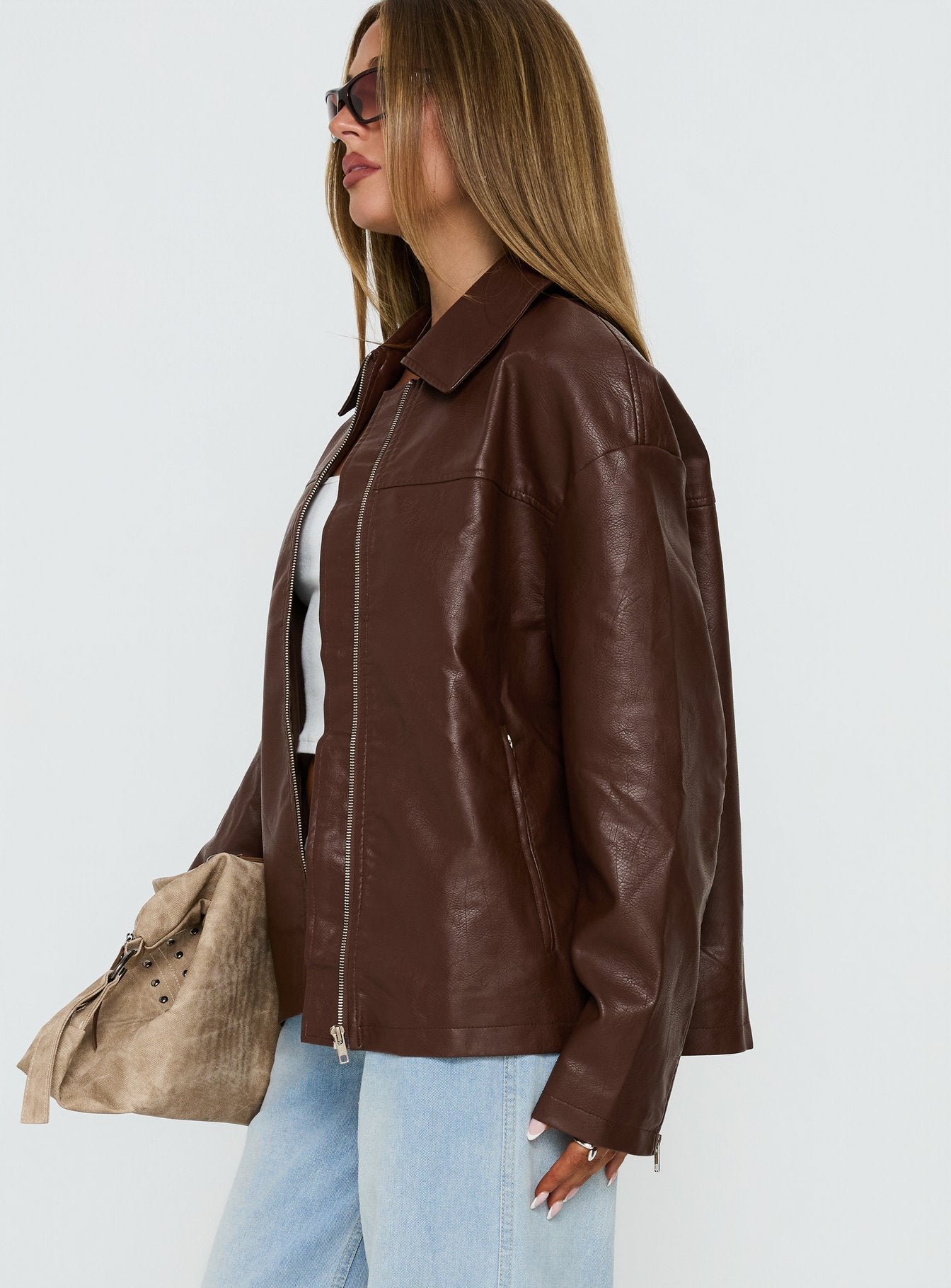 Napoleon Faux Leather Jacket Dark Brown