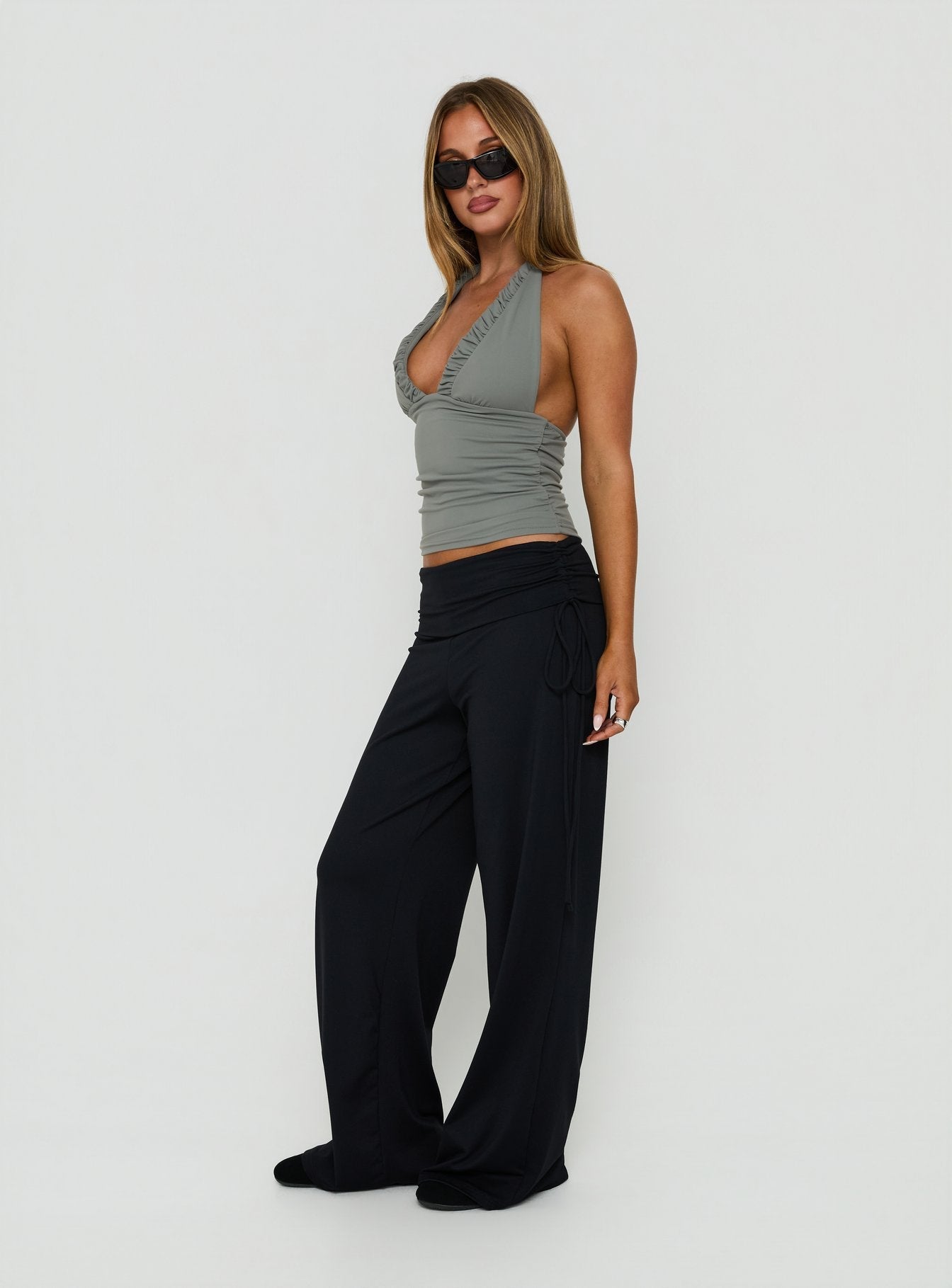 Daily Define Ruched Tie Side Pants Black