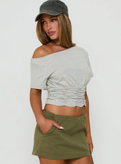 Delmira Off Shoulder Cinched Top Grey Marle