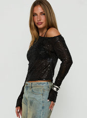 Odena Layered Sequin Long Sleeve Top Black