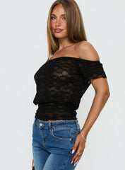 Korrine Off Shoulder Short Sleeve Lace Top Black