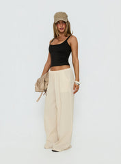 Lunea Concealed Waistband Pants Beige Stripe
