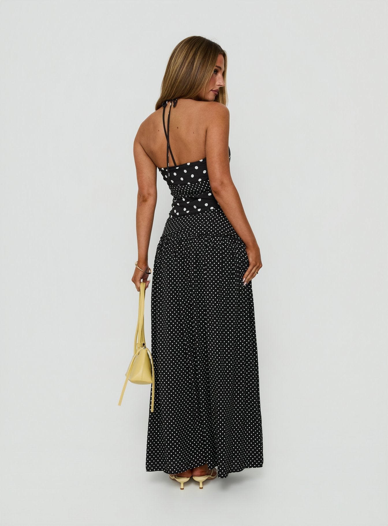 Marguerite Halter Maxi Dress Black / White Polka Dot