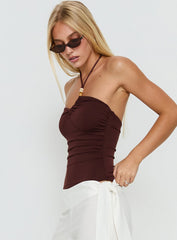 Meda Bead Detail Ruched Bodysuit Brown
