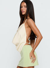 Kaivra Plunge Bead Detail Backless Top Cream