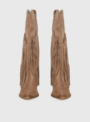 Like An Angel Faux Suede Tassel Knee High Boots Tan