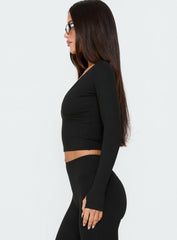 New Horizons Long Sleeve V Neck Top Black