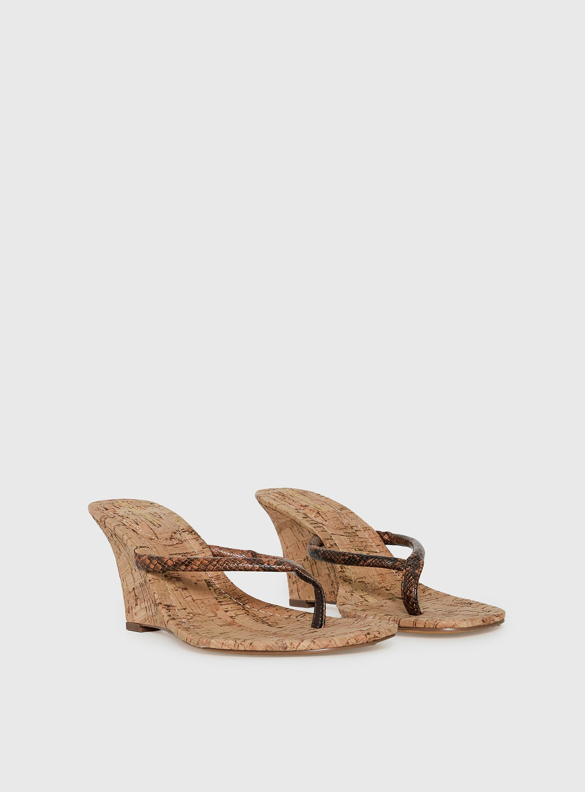 Fluke Cork Wedge Thong Heels Chocolate
