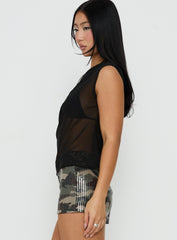 Orya Sheer Drape Off Shoulder Top Black
