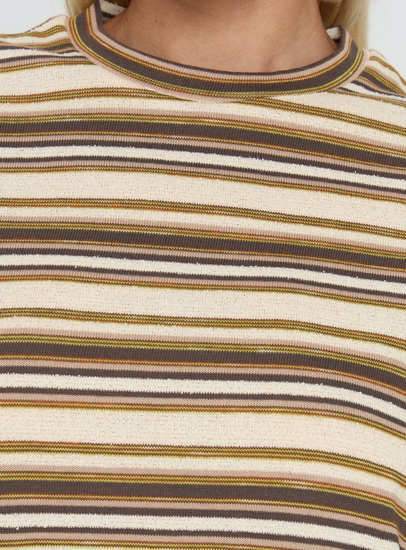 Rubez Terry Towelling Boxy Top Brown Stripe