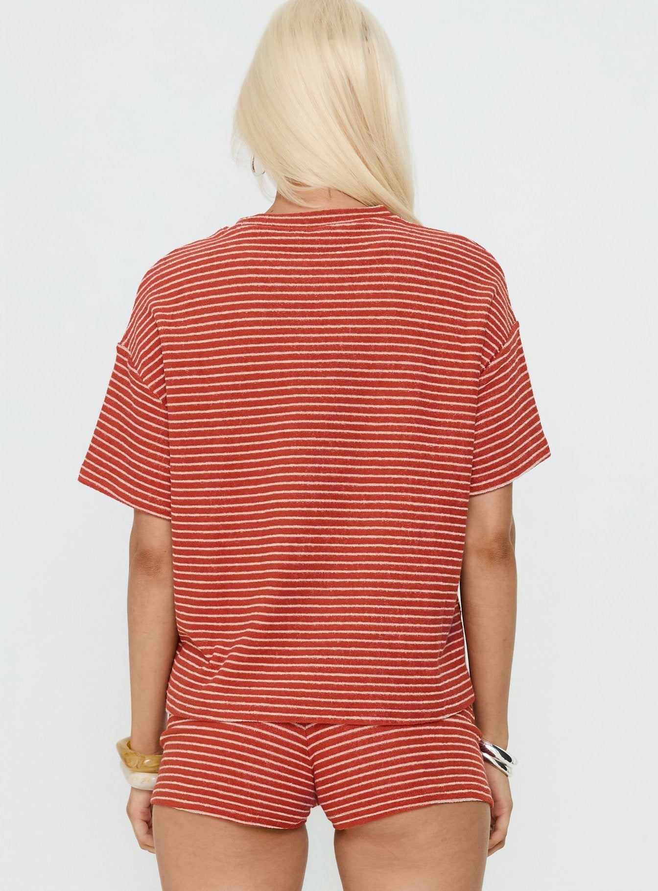 Rubez Terry Towelling Boxy Top Burnt Orange Stripe