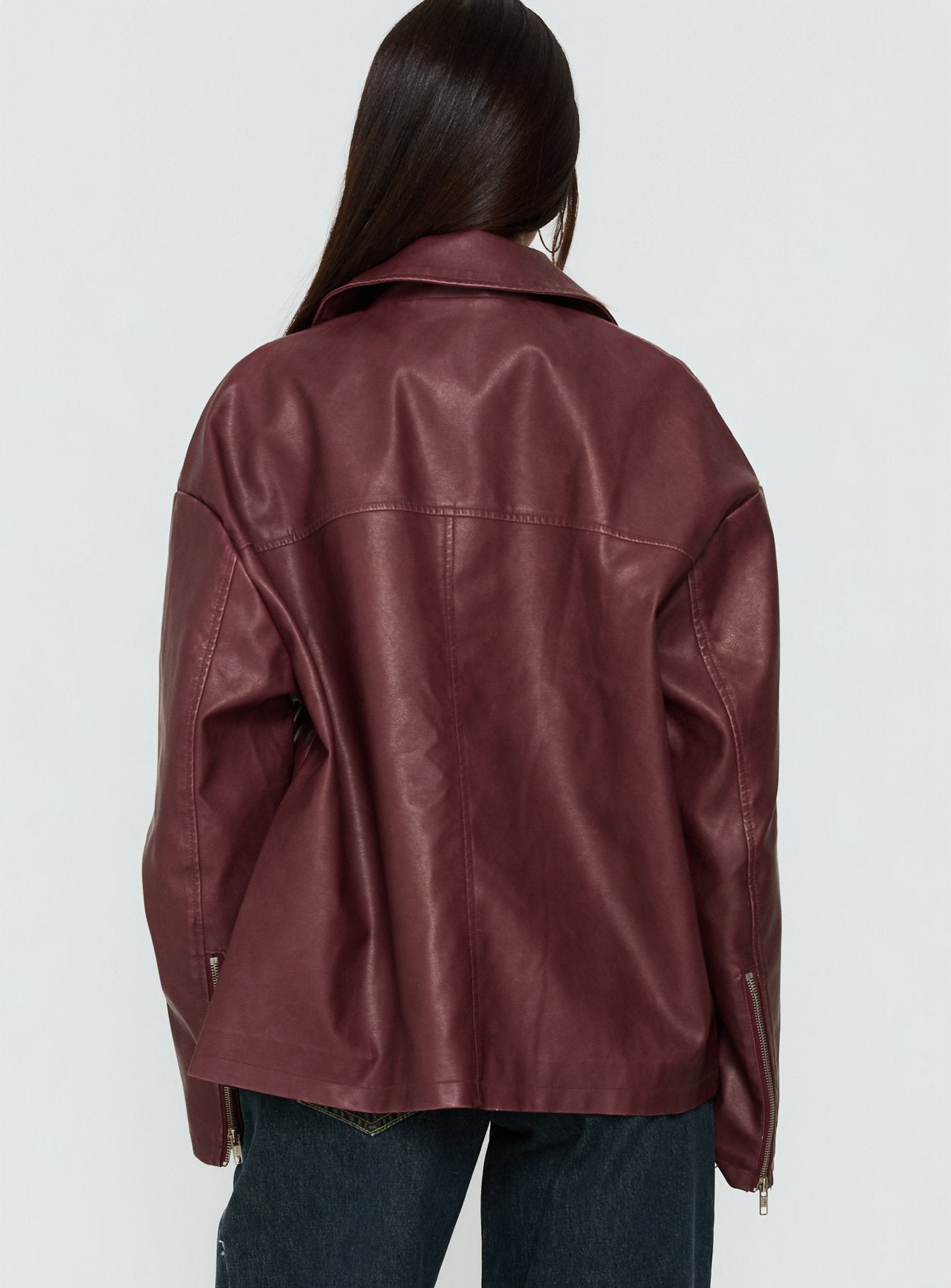 Napoleon Faux Leather Jacket Burgundy