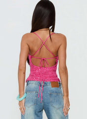 Feel The Vibrations Sequin Top Hot Pink