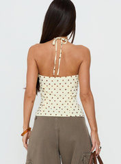 Bon Bon Tie Neck Top Yellow / Brown Polka