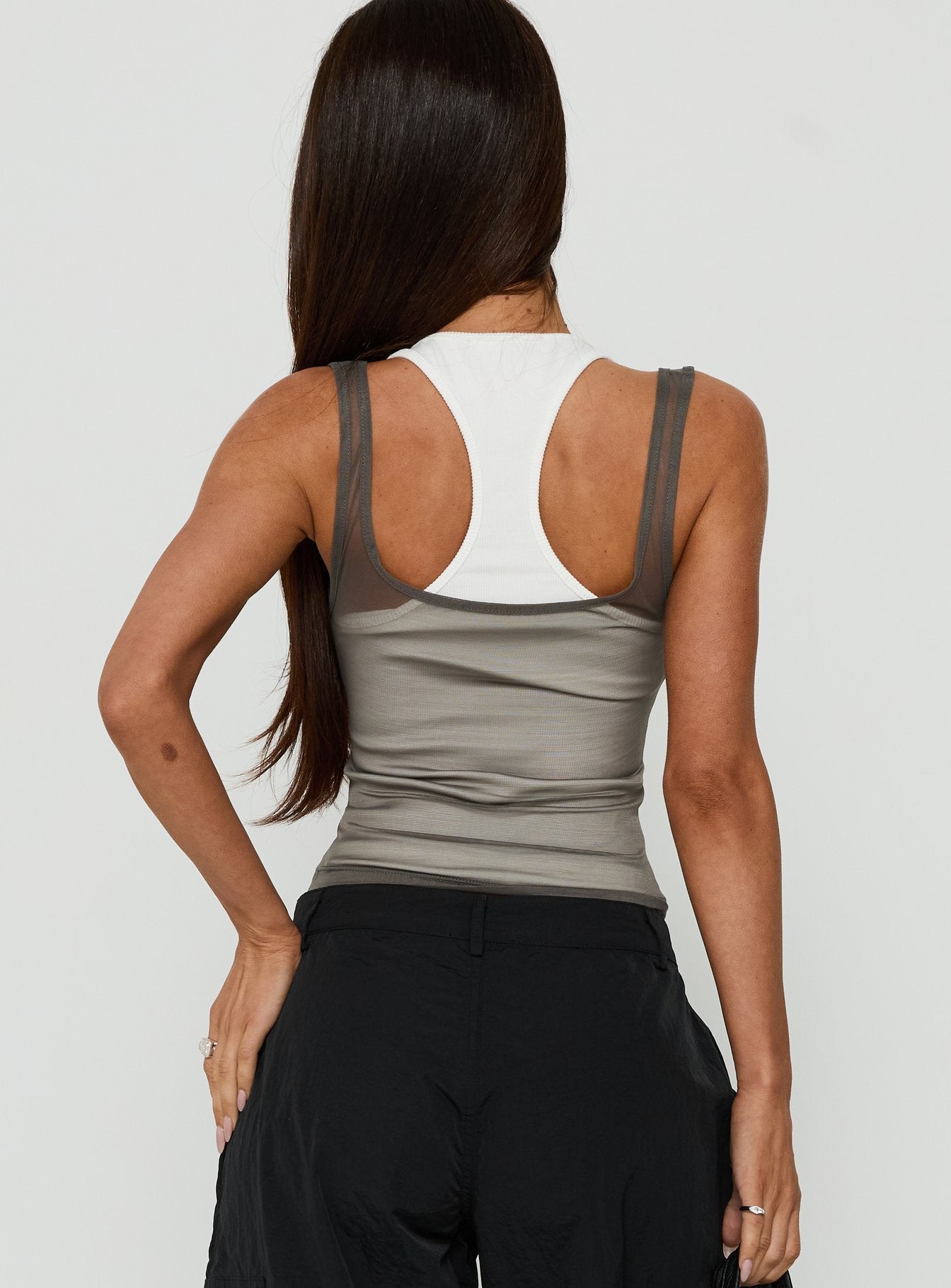 Realiti Sheer Layered Racer Top Grey / White