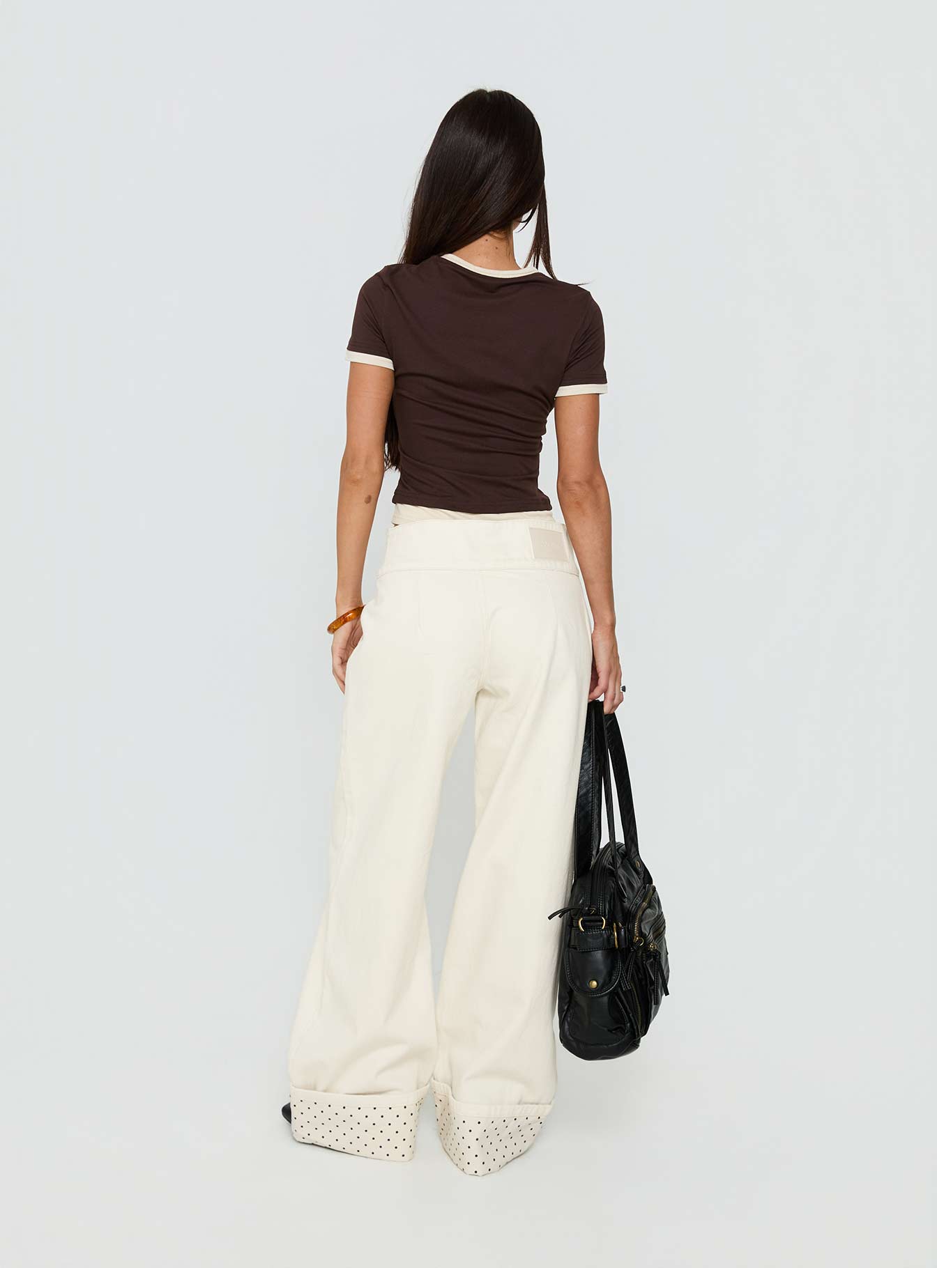 Nikoletta Foldover Jeans Cream / Polka