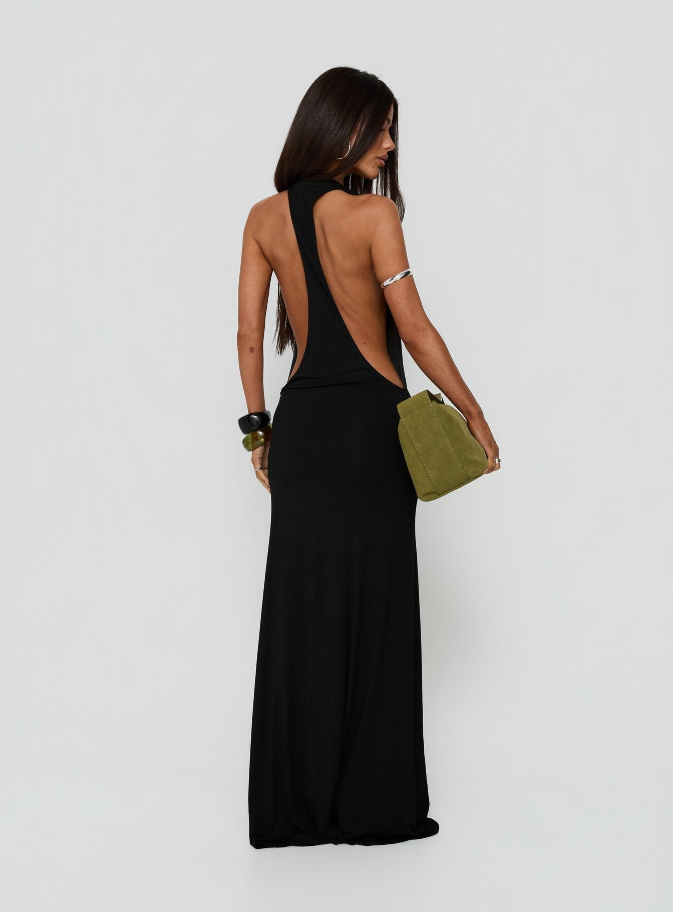 Think About Me Plunge Neck Racerback Maxi Dress Black