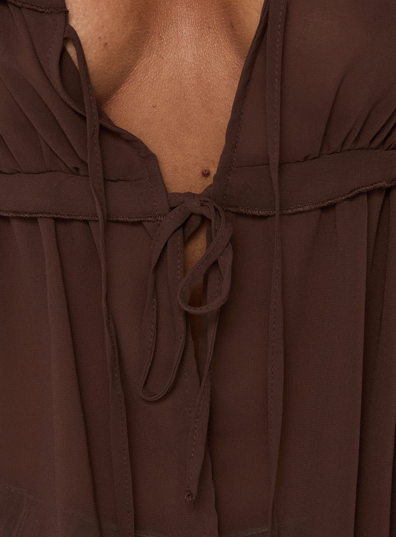 Chasing Sunsets Sheer Long Sleeve Top Chocolate