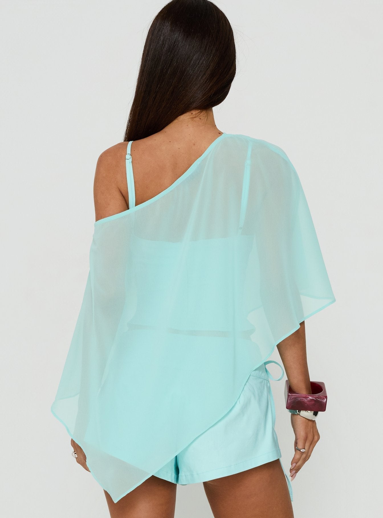 Senzo Chiffon Poncho Top Blue
