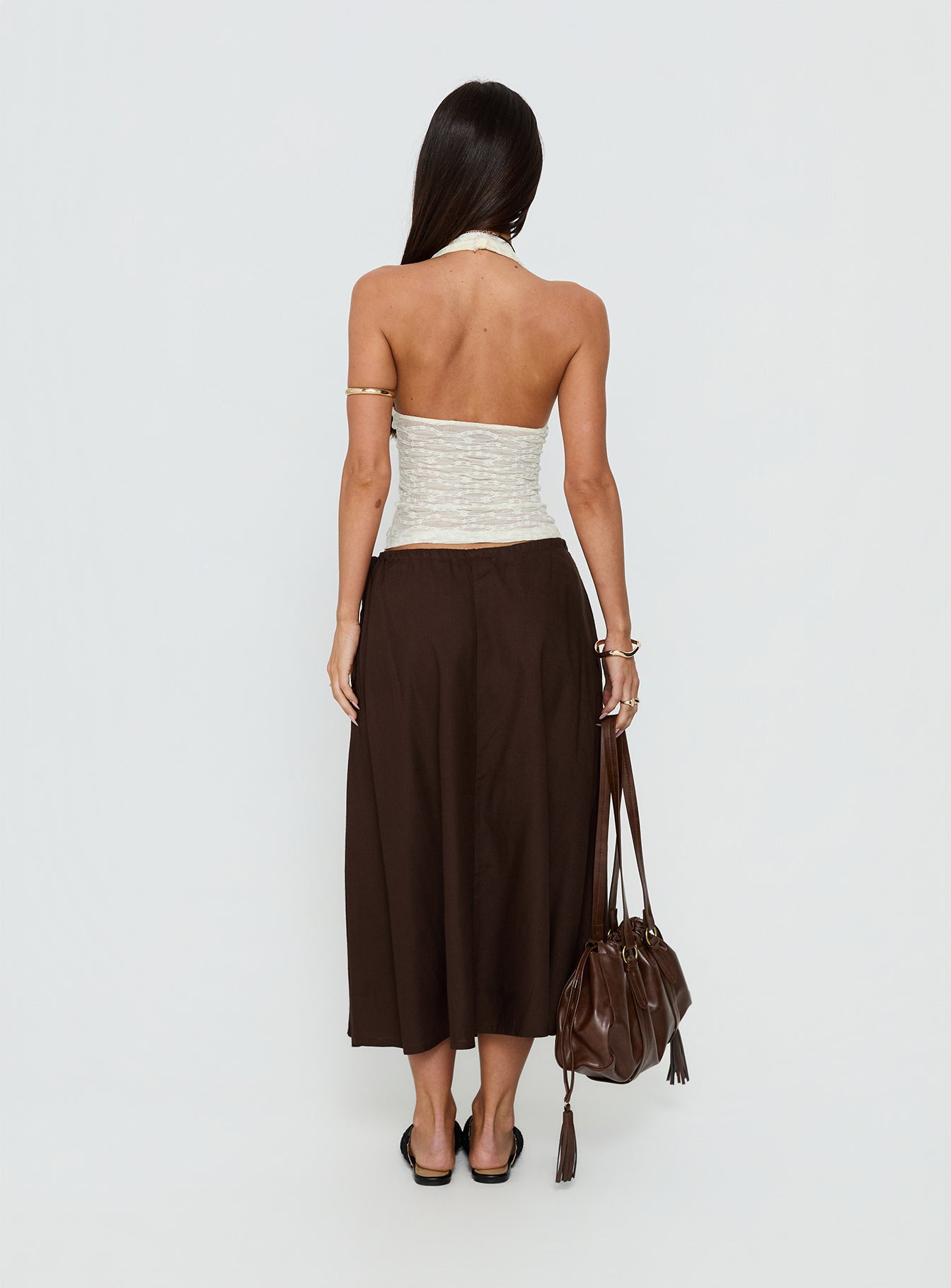 Persuasion Tie Side Midi Skirt Chocolate