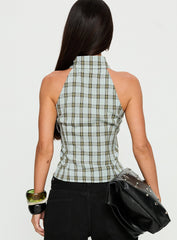 Daleia Sleeveless Collared Top Blue Check