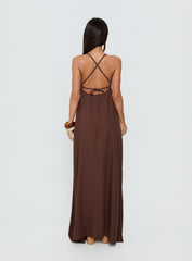 Solie Tie Back Maxi Dress Chocolate Petite
