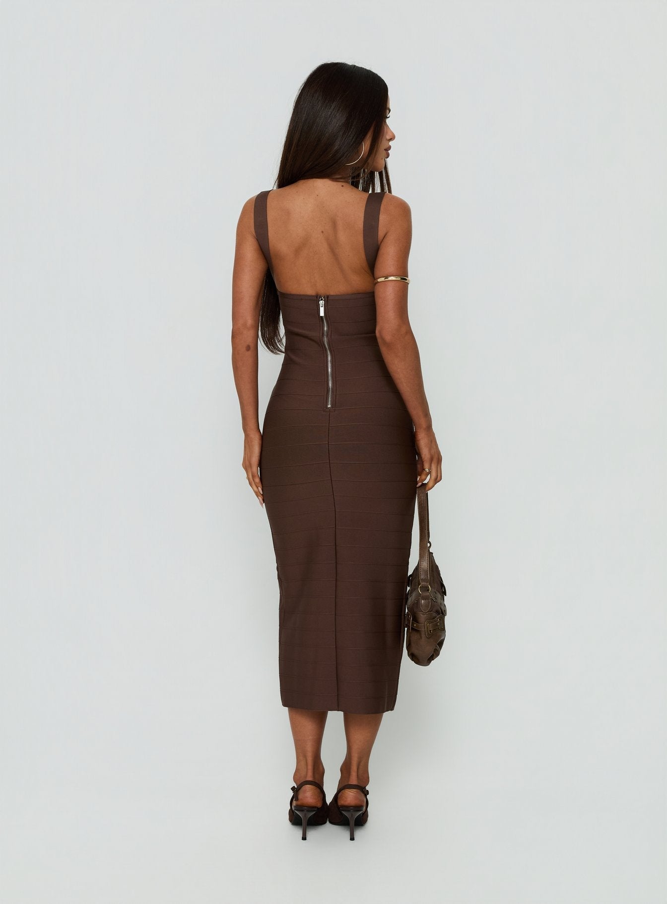 Justina Bandage Midi Dress Brown