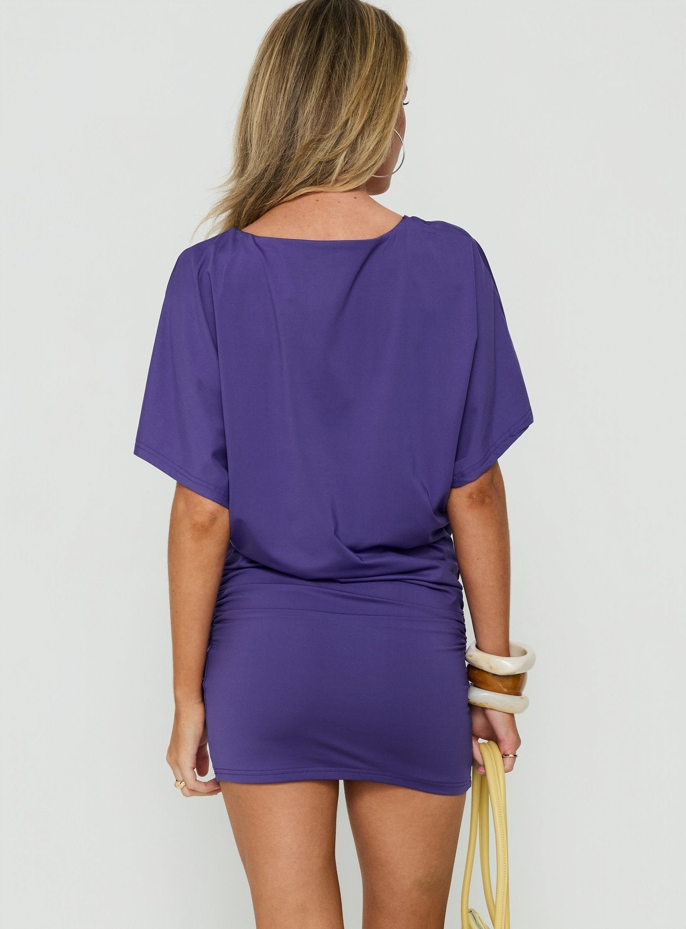 Ameria Plunge Cross Front Short Sleeve Mini Dress Violet