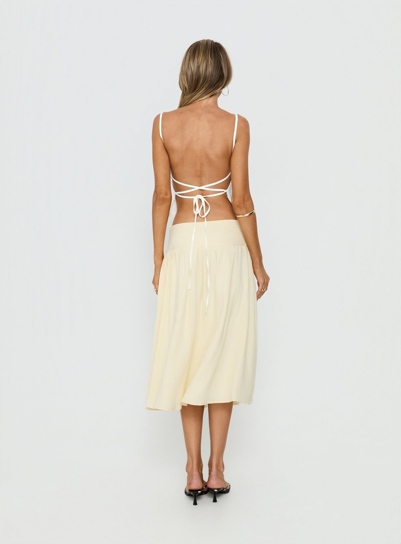 Heart Of Gold Linen Blend Midi Skirt Lemon