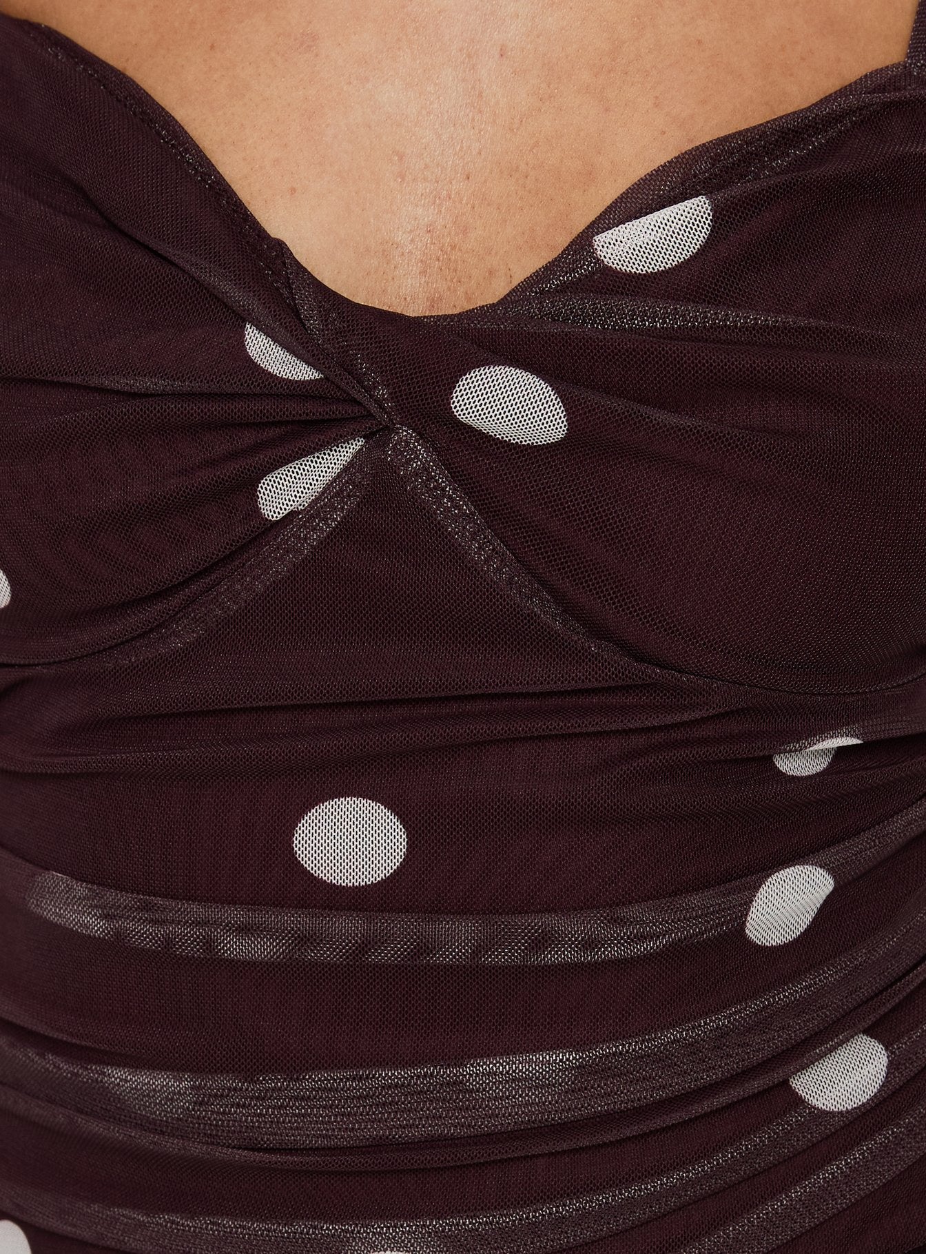 Edesia Ruched Mini Dress Chocolate Polka Dot