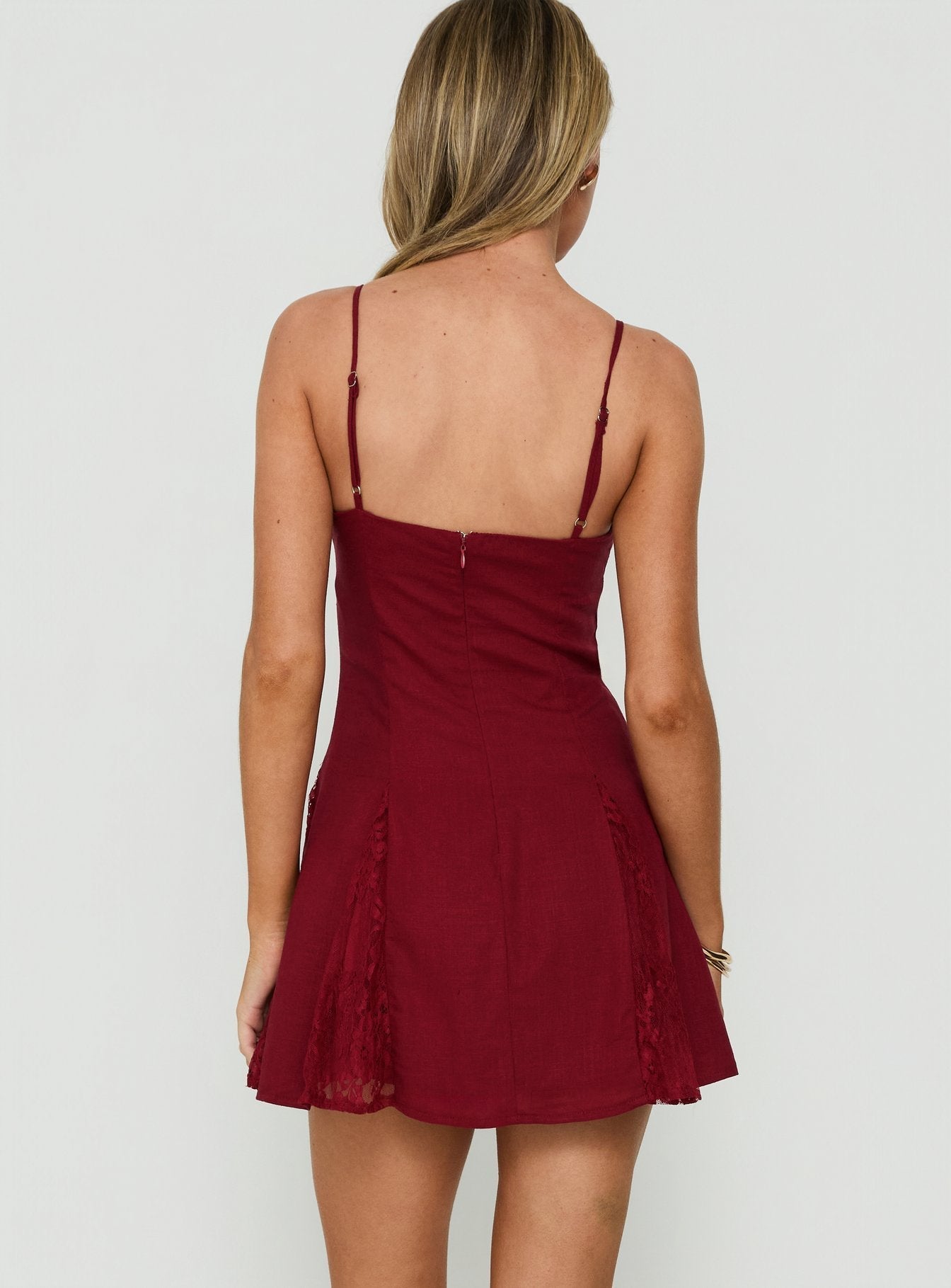 Bloomie Lace Godet Mini Dress Cherry Lacquer