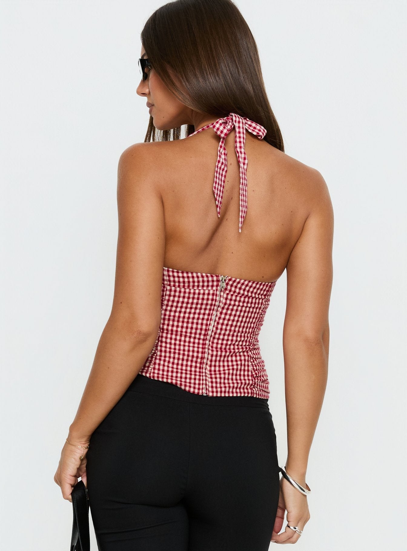 West Coast Love Halter Top Red Gingham