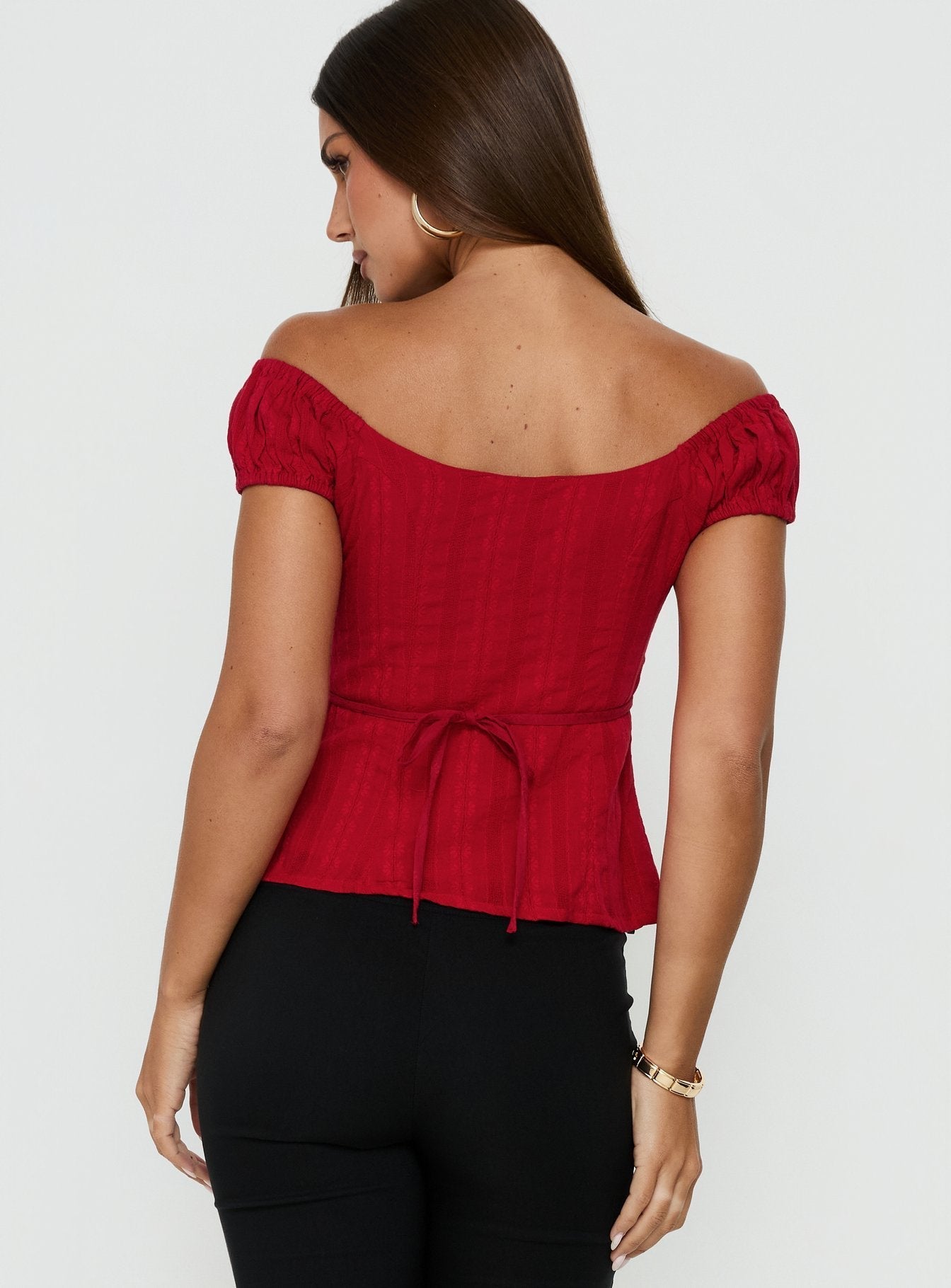 Gysella Off Shoulder Woven Top Red