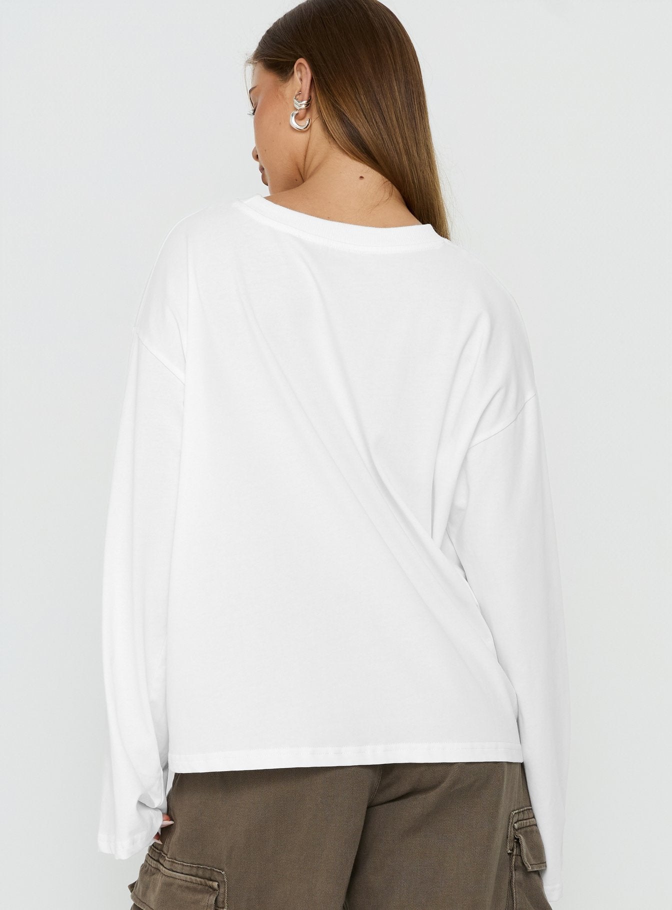 Settle Down Long Sleeve Top White