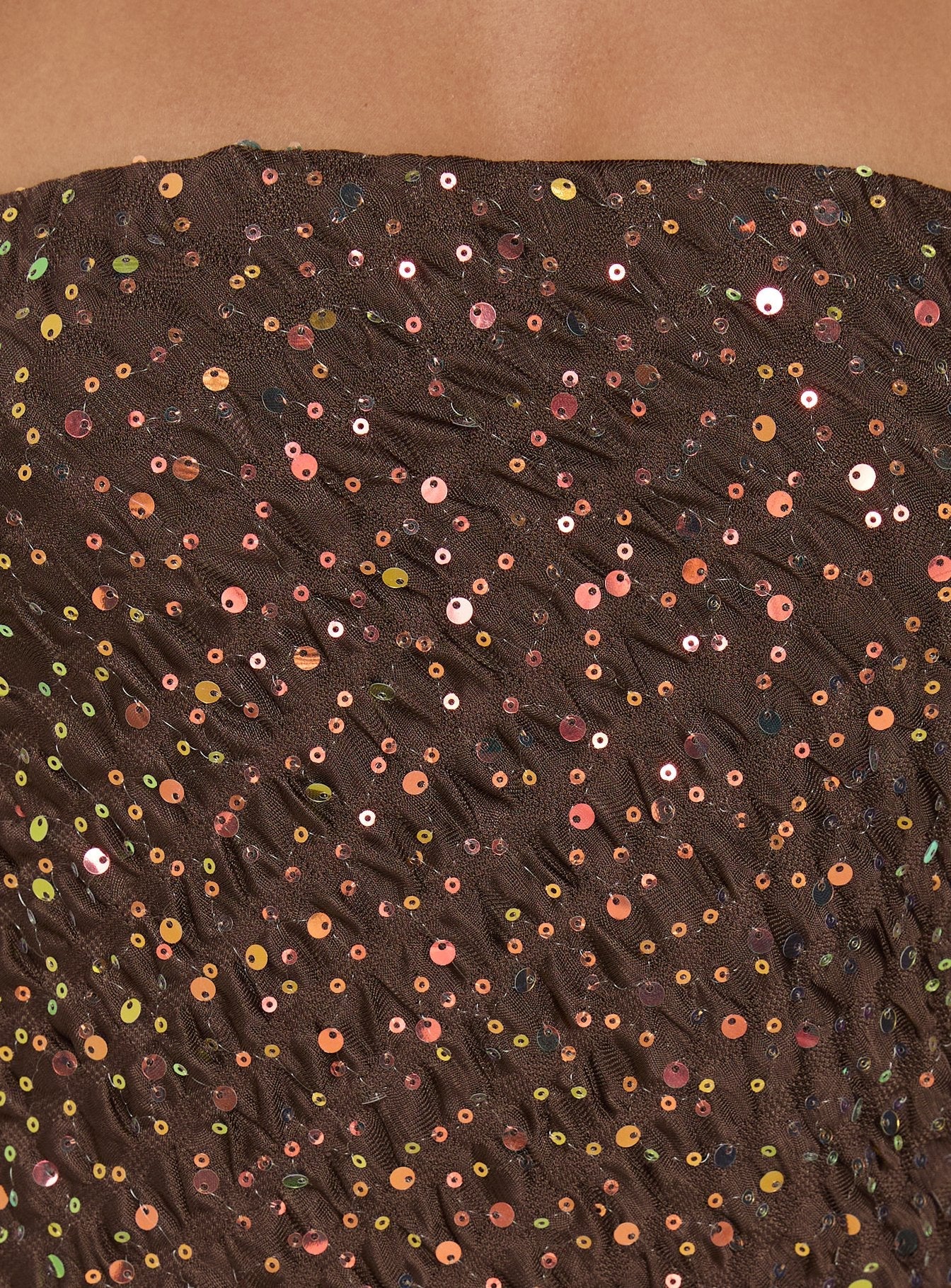 Zohara Sequin Strapless Top Brown