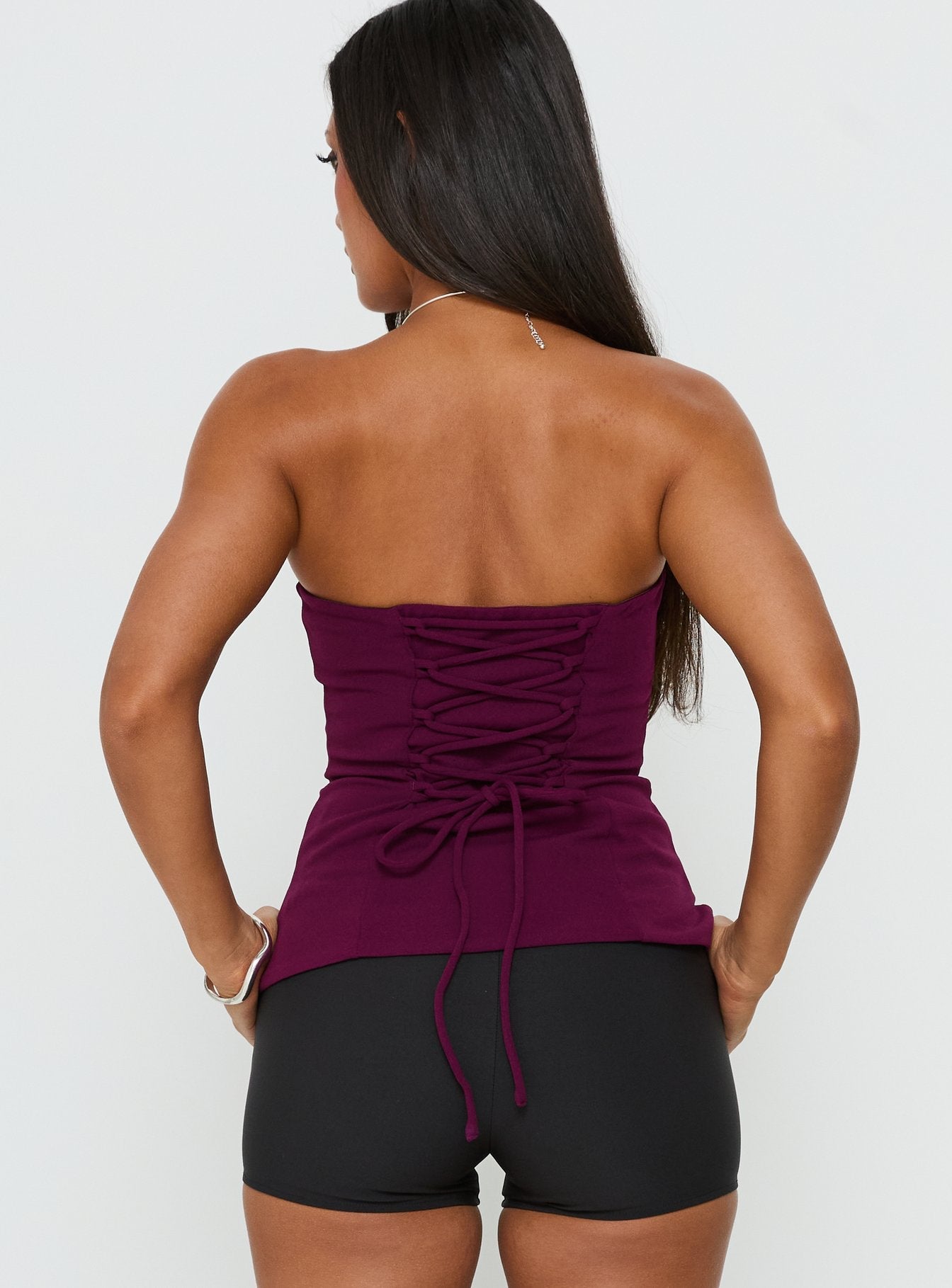 Loreto Strapless Tie Back Top Plum