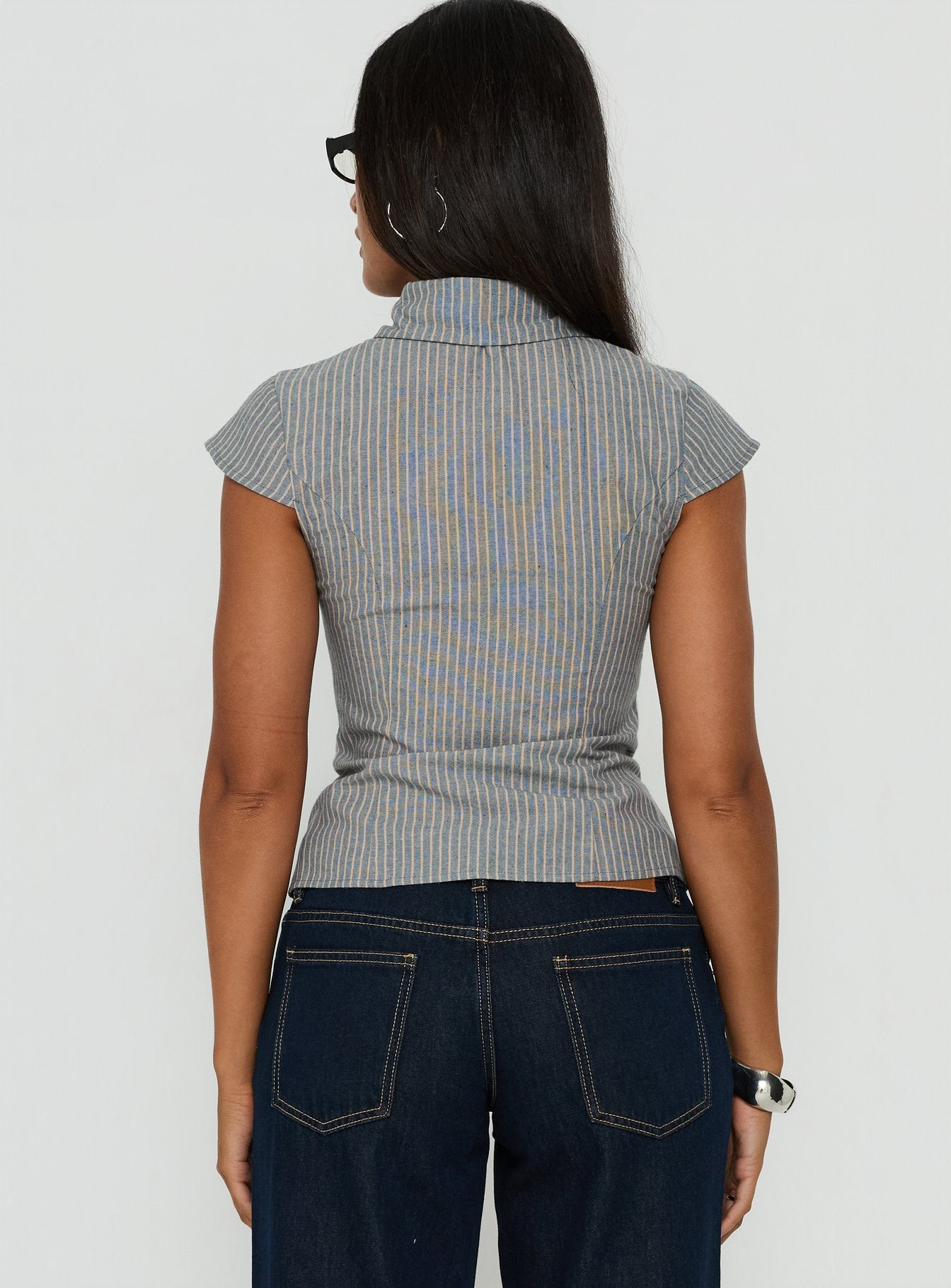 Yalanda Cut Out Collared Top Multi Stripe