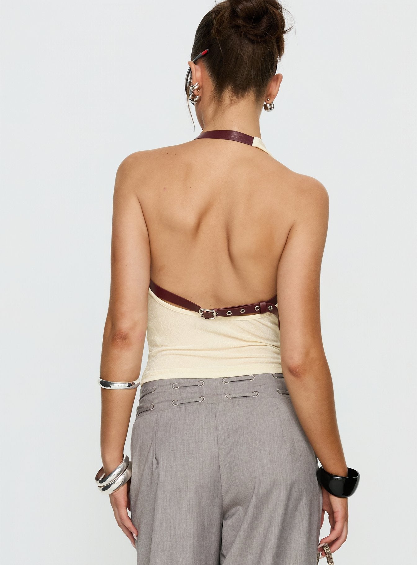 Syrenah Halter Cowl Neck Top Cream