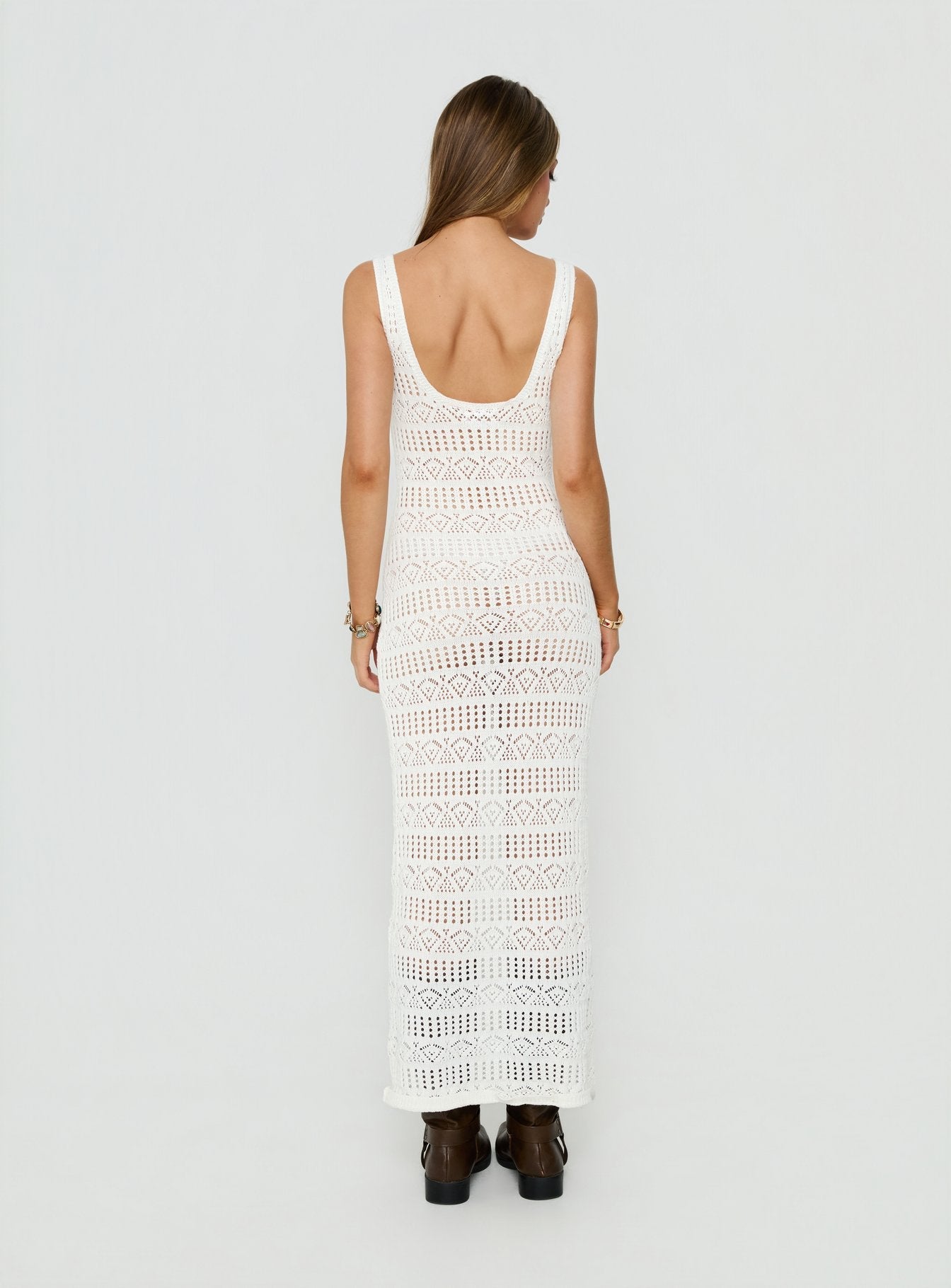 Ledena Knit V Neck Maxi Dress Cream