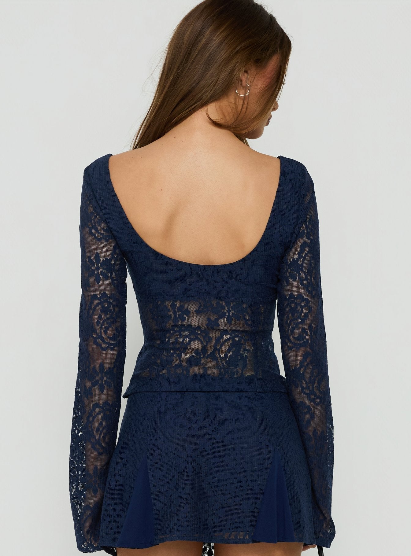 Quani Long Sleeve Lace Top Navy