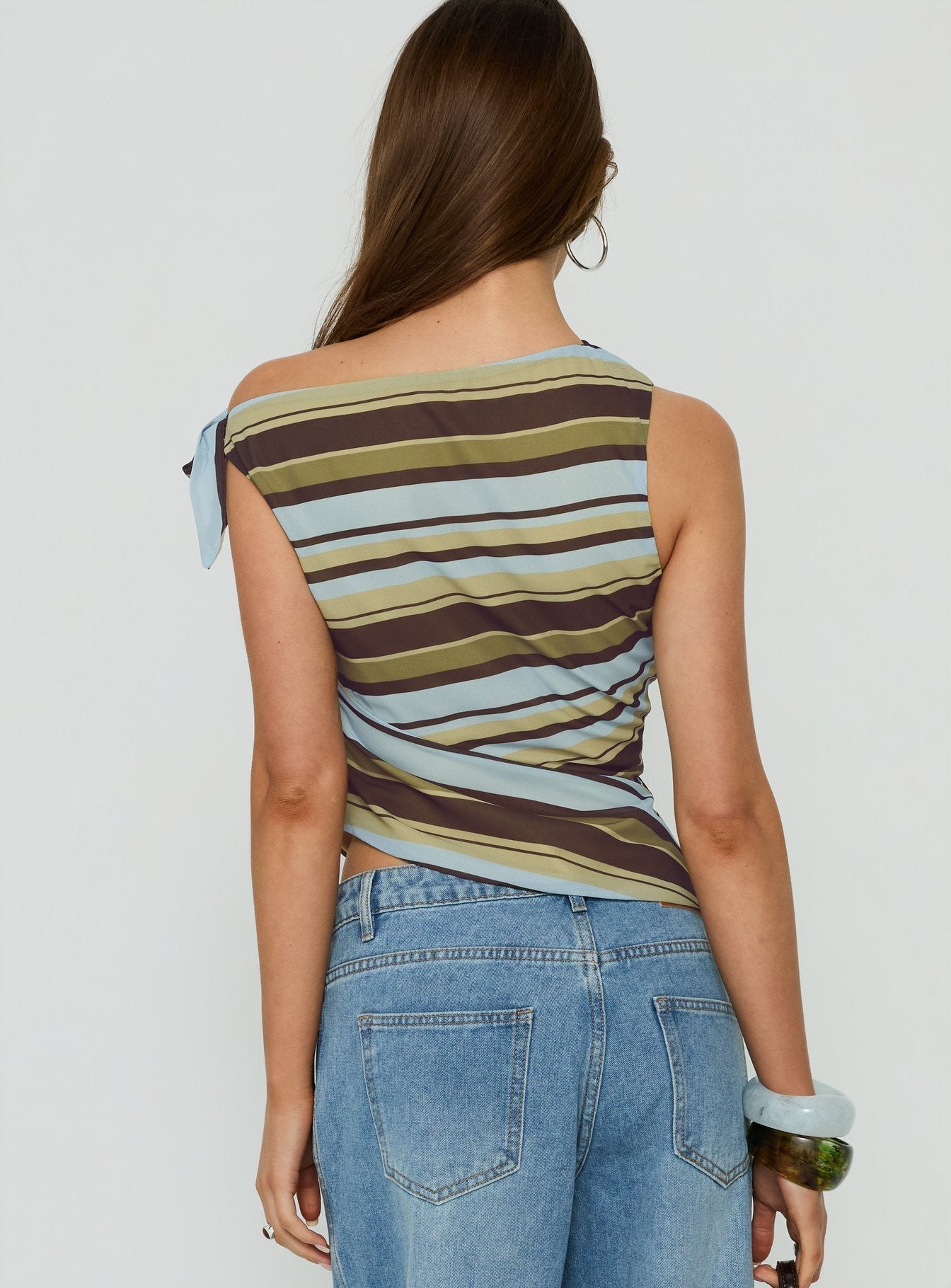 Ambrozia Asymmetrical Top Green Multi Stripe