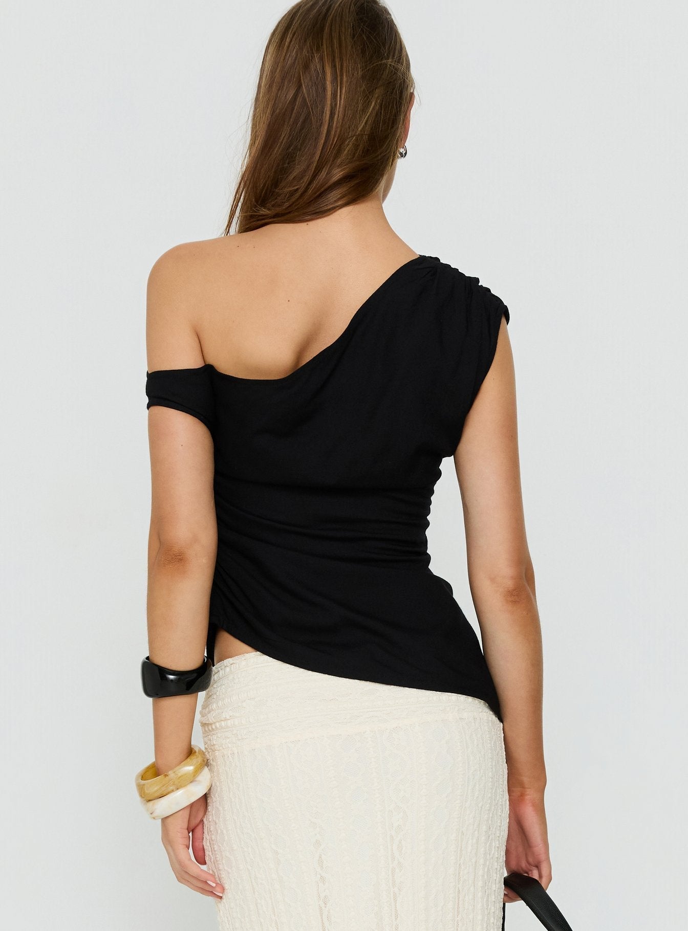 Kaylani One Shoulder Drape Top Black