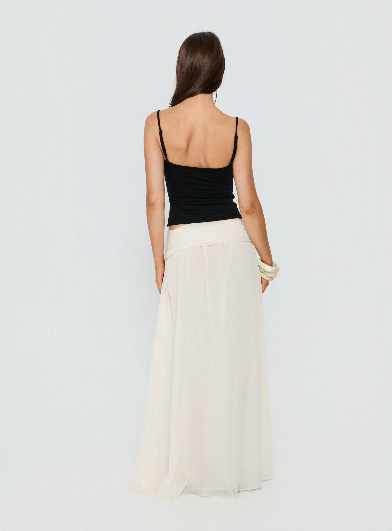 Kaledia Chiffon Draped Maxi Skirt Cream