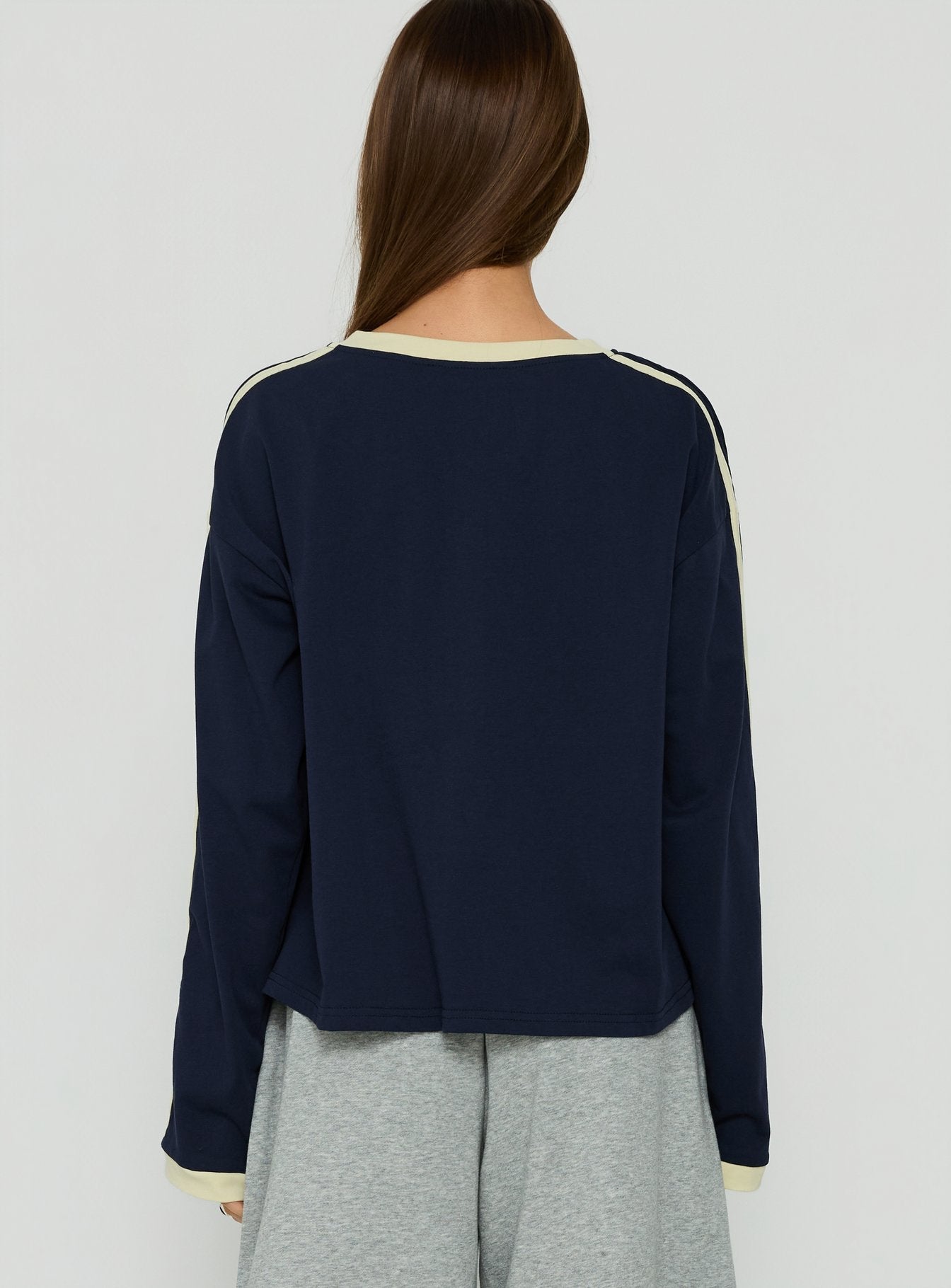 Settle Down Long Sleeve Contrast Top Navy / Yellow Stripe
