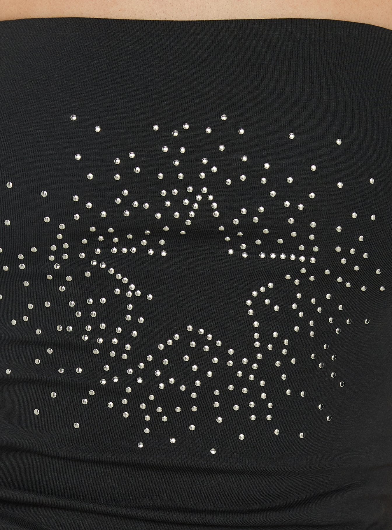 Shimmering Studded Strapless Top Charcoal