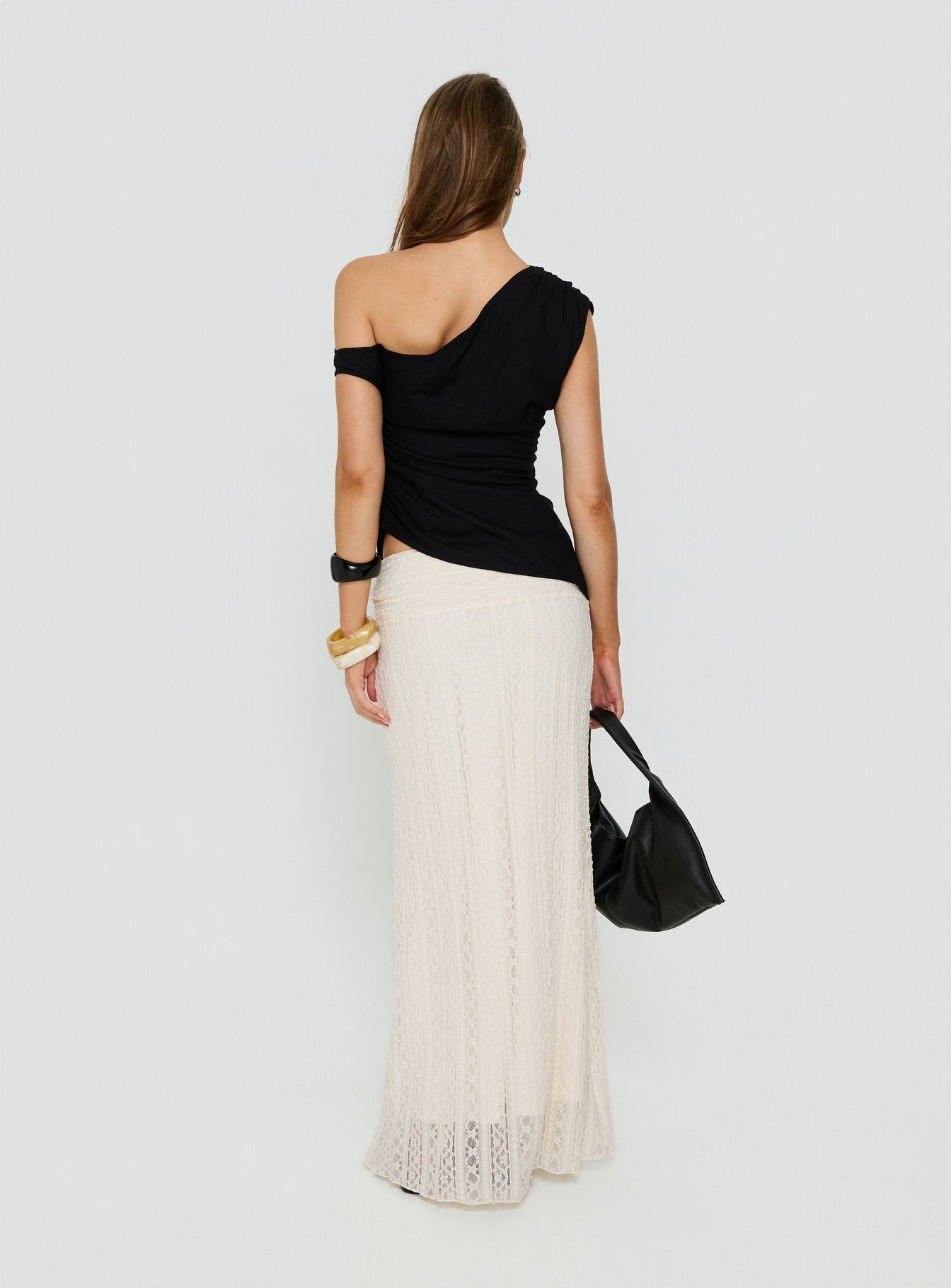 Katerine Ruched Lace Maxi Skirt Cream