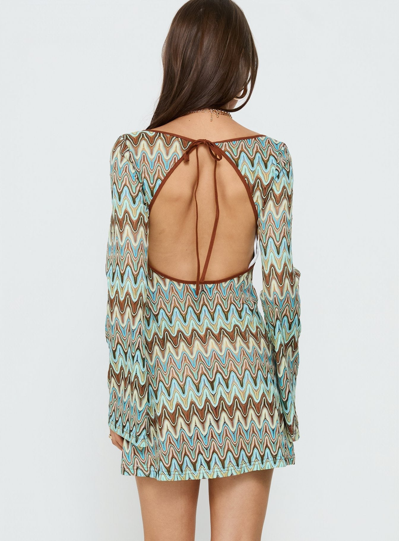 Rizario Long Sleeve Crochet Mini Dress Blue Multi