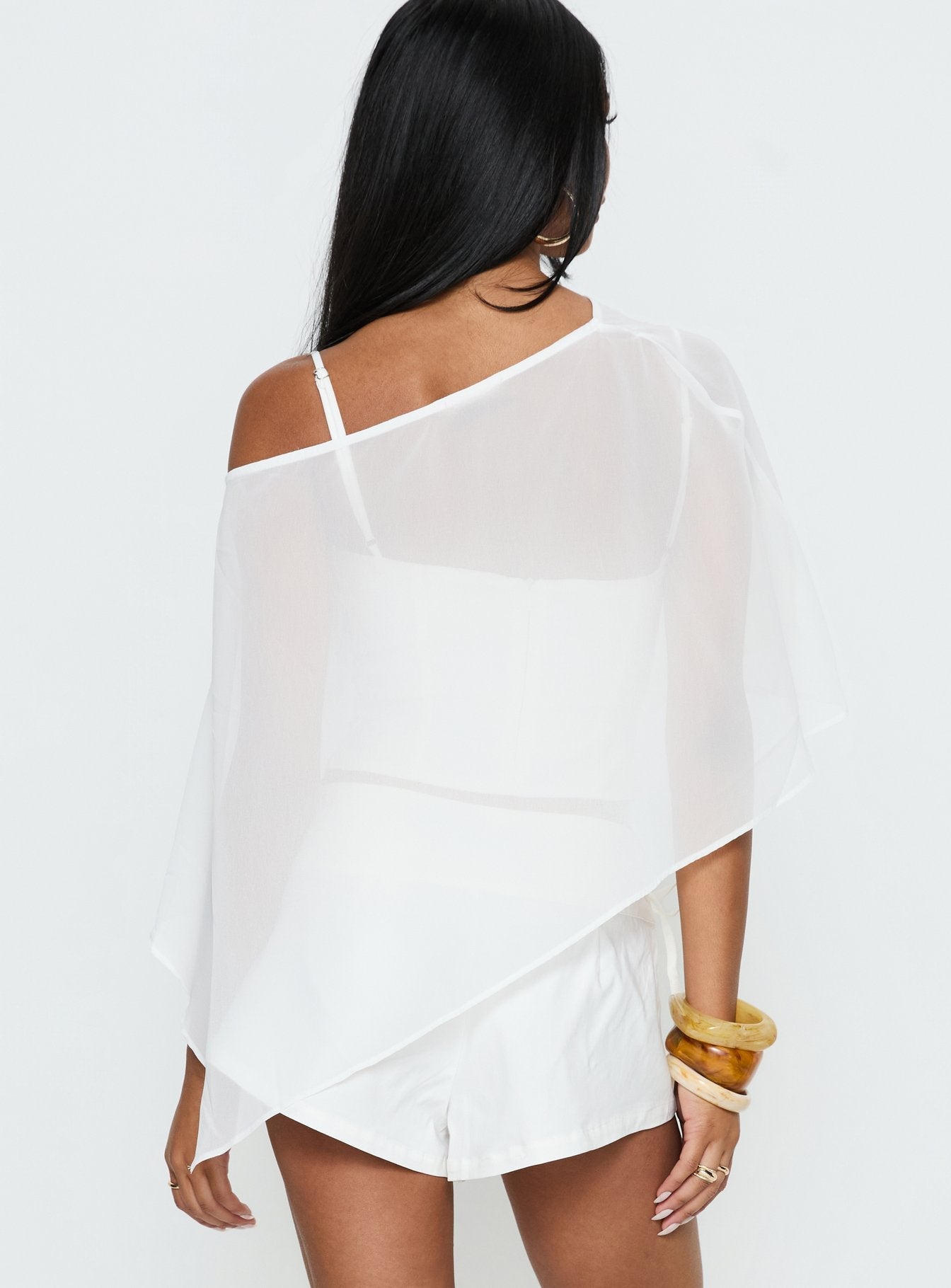 Senzo Chiffon Poncho Top White