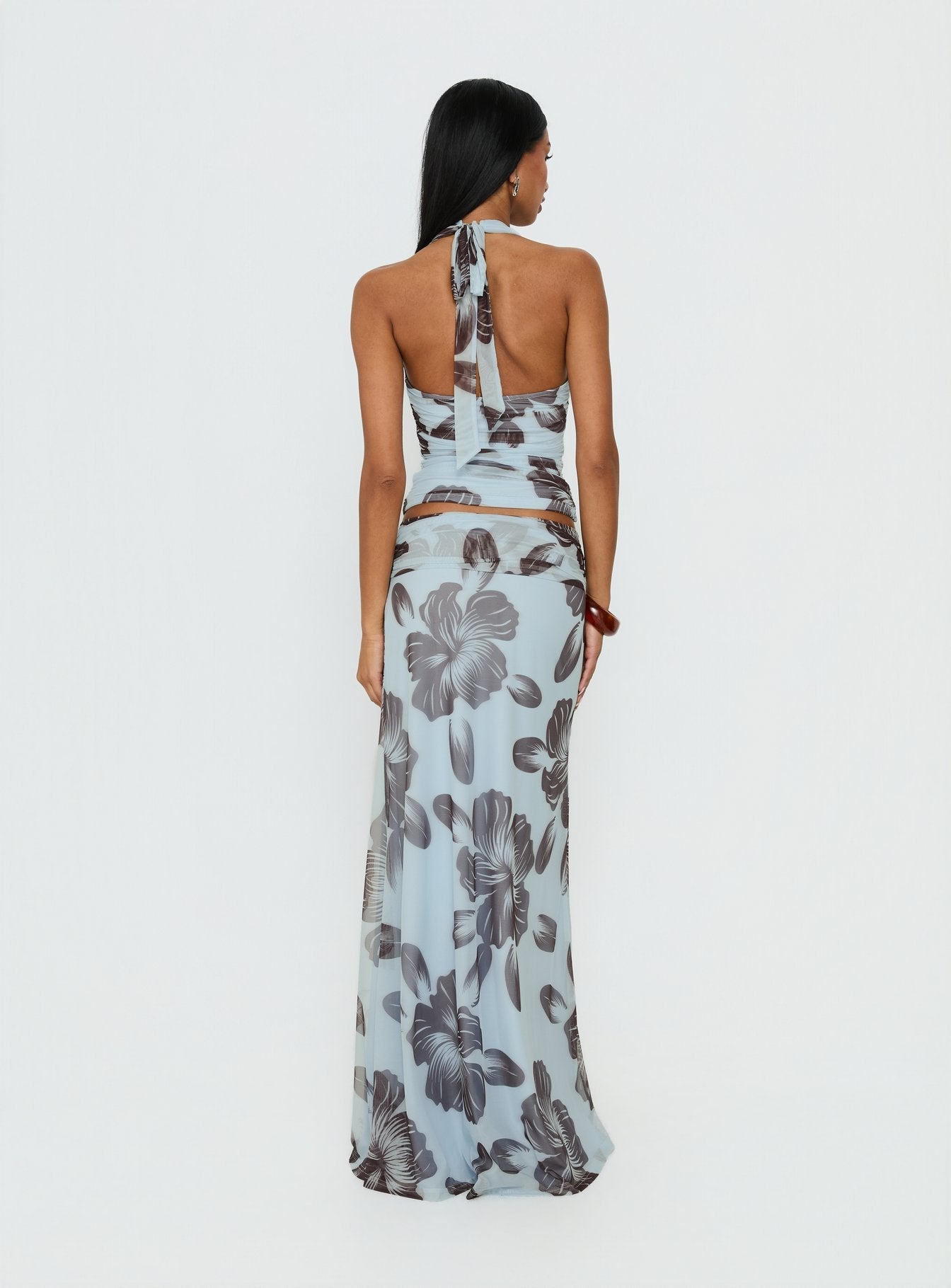 Roselin Mesh Maxi Skirt Blue Floral