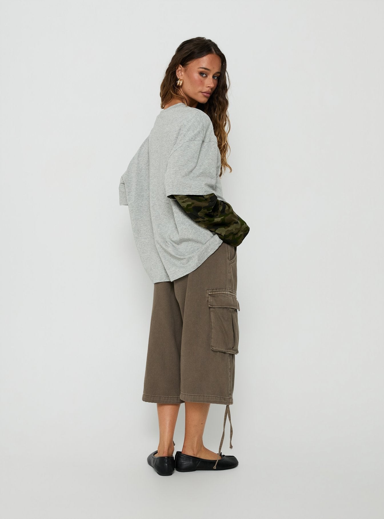 Ryann Long Sleeve Layered Top Grey / Camo